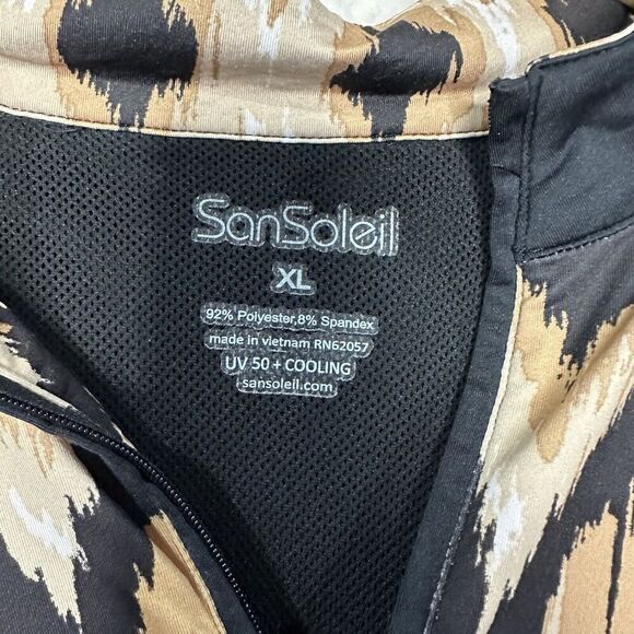 San Soleil Shirt Women XL UPF 50 Black Leopard Cheetah So Cool Zip Pullover - Picture 3 of 7
